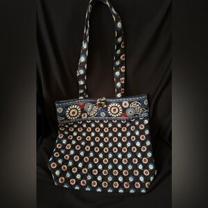 Vera Bradley Tote Bag Night Owl Quilted Toggle Closure and Matching Glasses Case